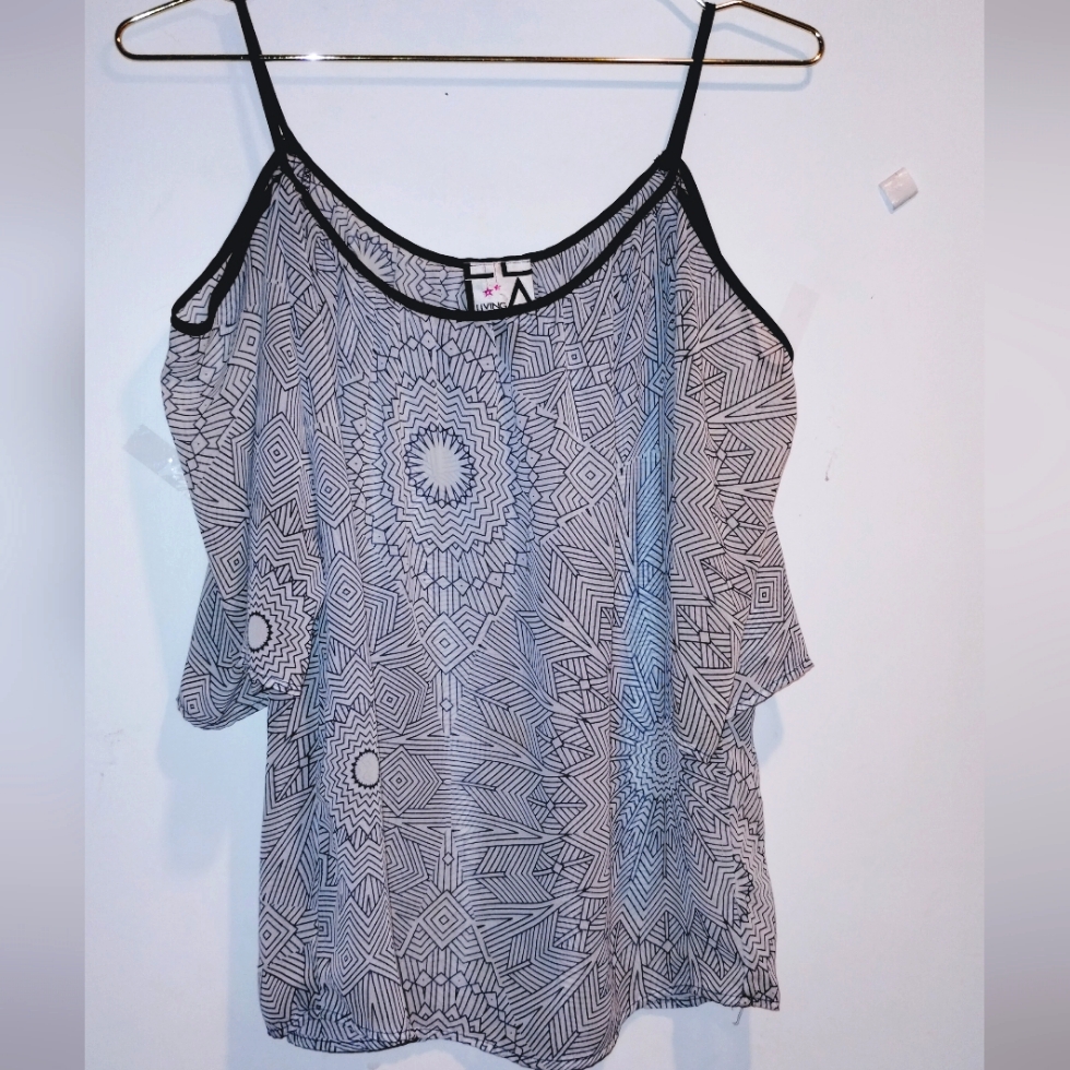 Women's Living Doll Los Angeles Sheer Peek-A-Boo Shoulder Top Blouse.